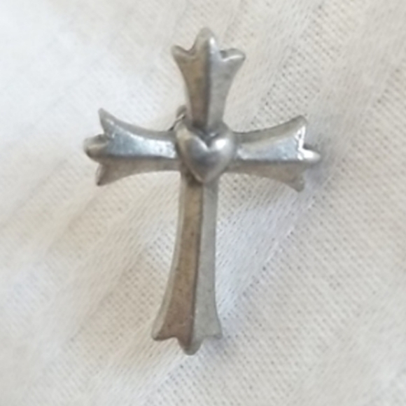 Bob Siemon Designs Pewter Cross Heart Pin - Picture 1 of 5